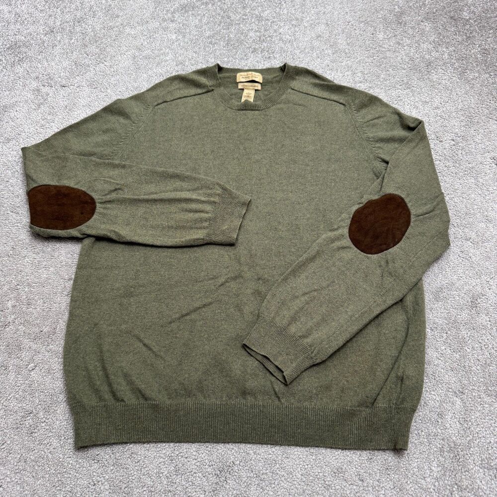 Banana Republic Pullover Sweater Mens Large Green Cotton Cashmere Suede Crewneck